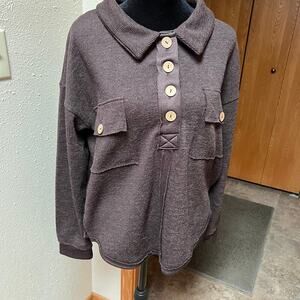 NEW IN women’s size S quarter button knit top, long sleeve, brown